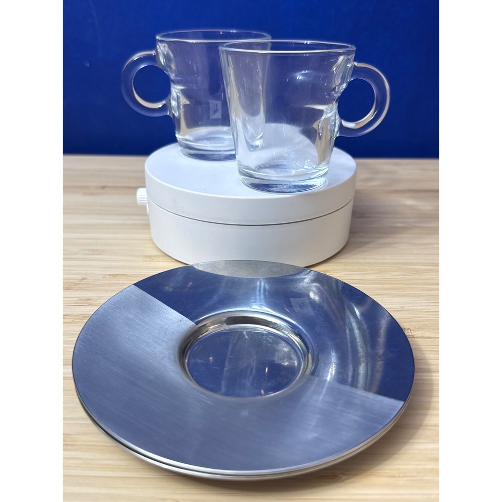 Nespresso Atelier Oi Espresso Glass Cups and Stainless Steel Saucers Set of 2